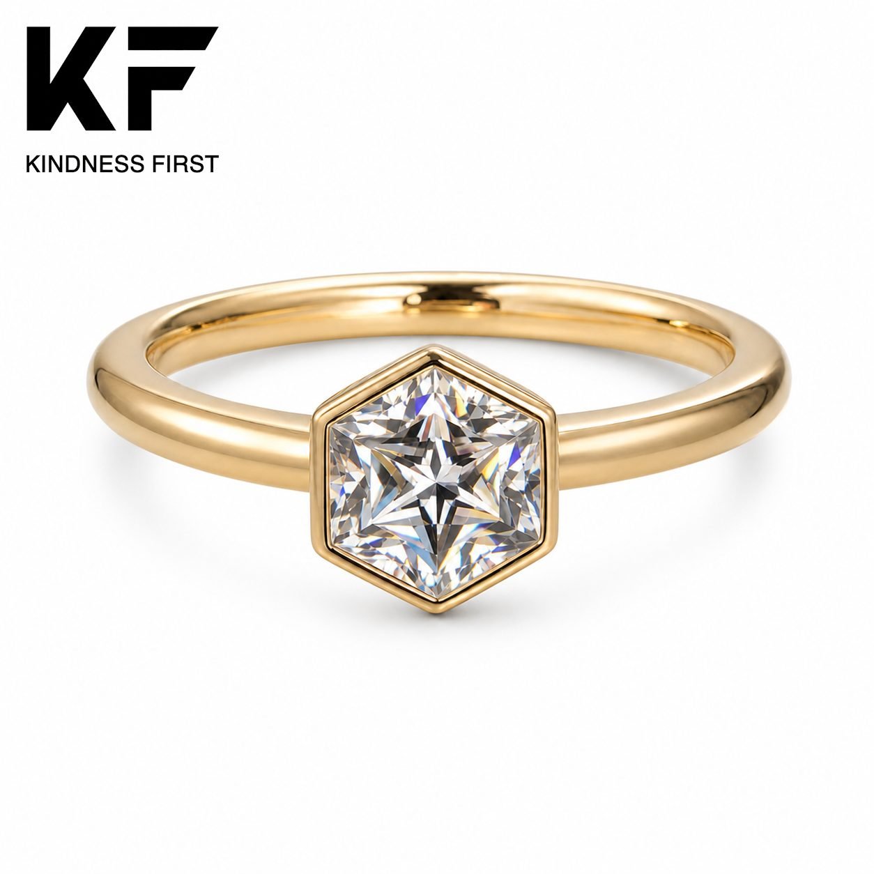 Wholesale Hexagon Cut Bezel Moissanite Ring Gold Tone 925 Sterling Silver Minimalist Geometric Jewelry view 3