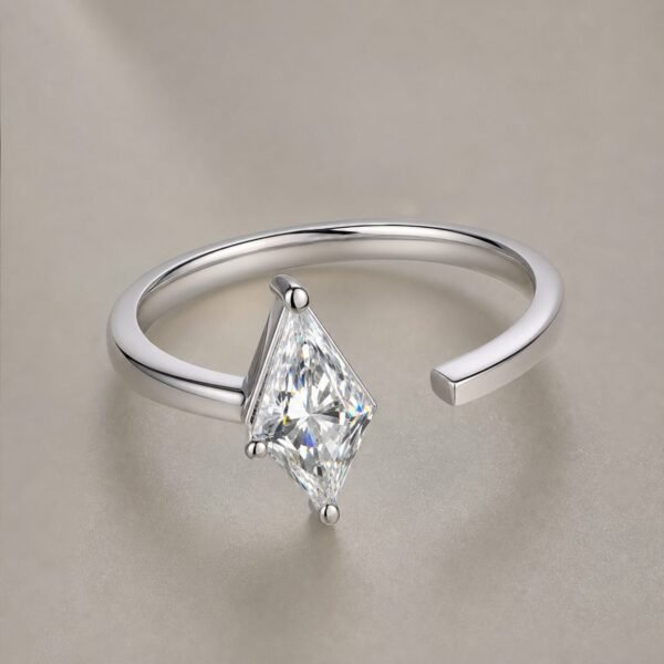 Wholesale Kite Cut Diagonal Moissanite Open Ring 925 Sterling Silver Modern Geometric Jewelry - P020 product image 1