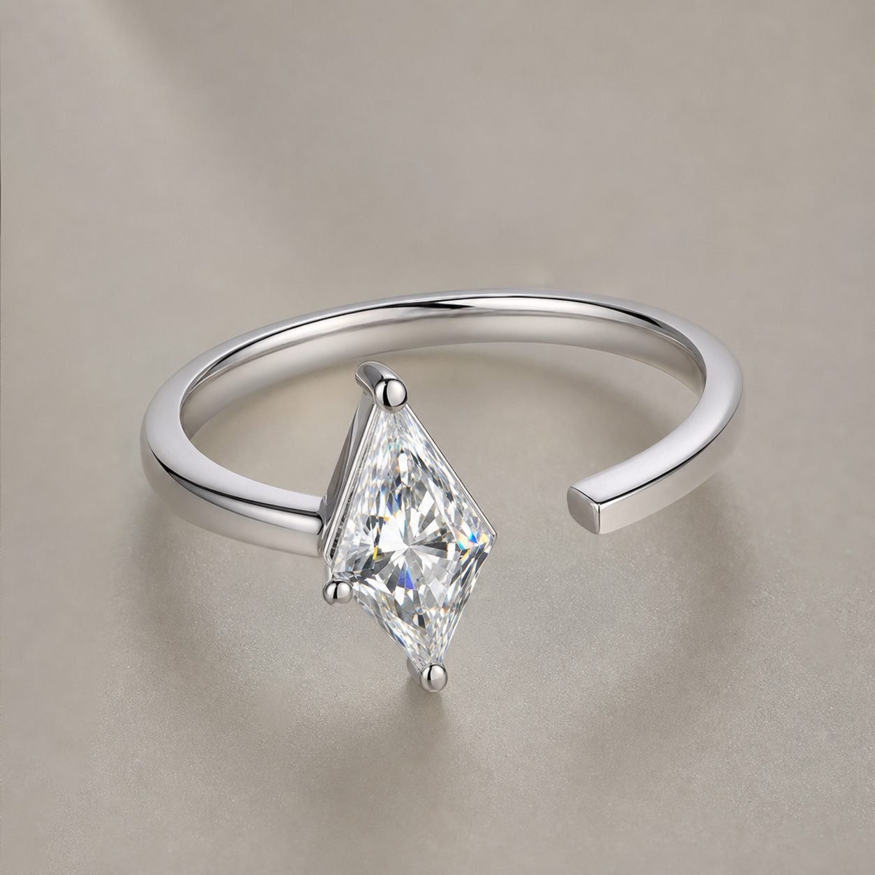 Wholesale Kite Cut Diagonal Moissanite Open Ring 925 Sterling Silver Modern Geometric Jewelry - P020 product image 1