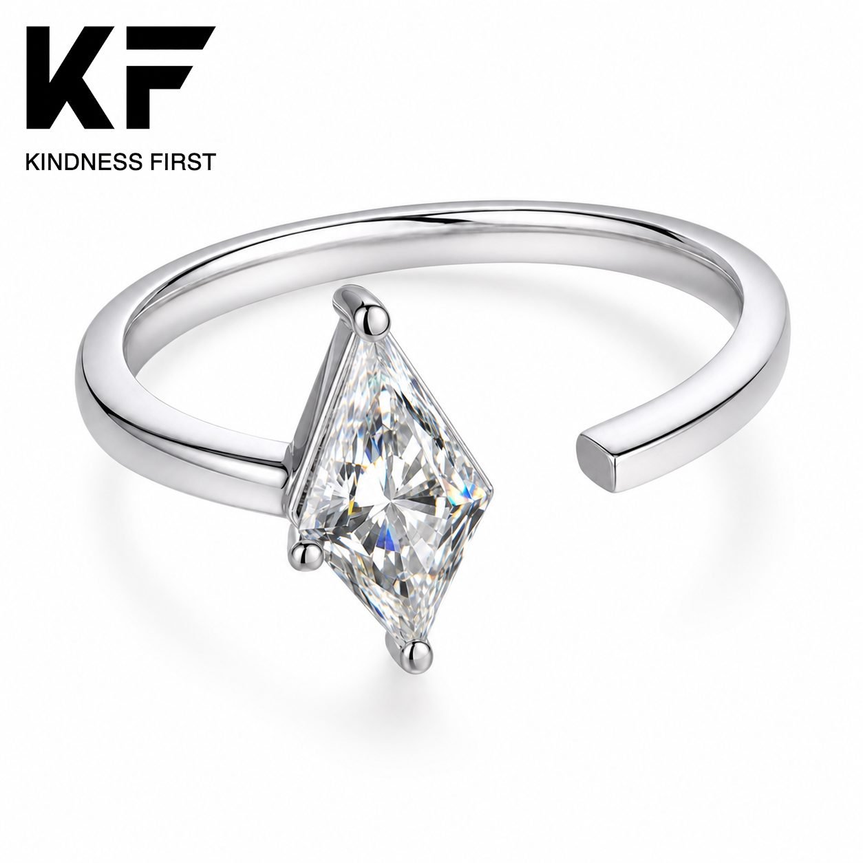 Wholesale Kite Cut Diagonal Moissanite Open Ring 925 Sterling Silver Modern Geometric Jewelry view 3