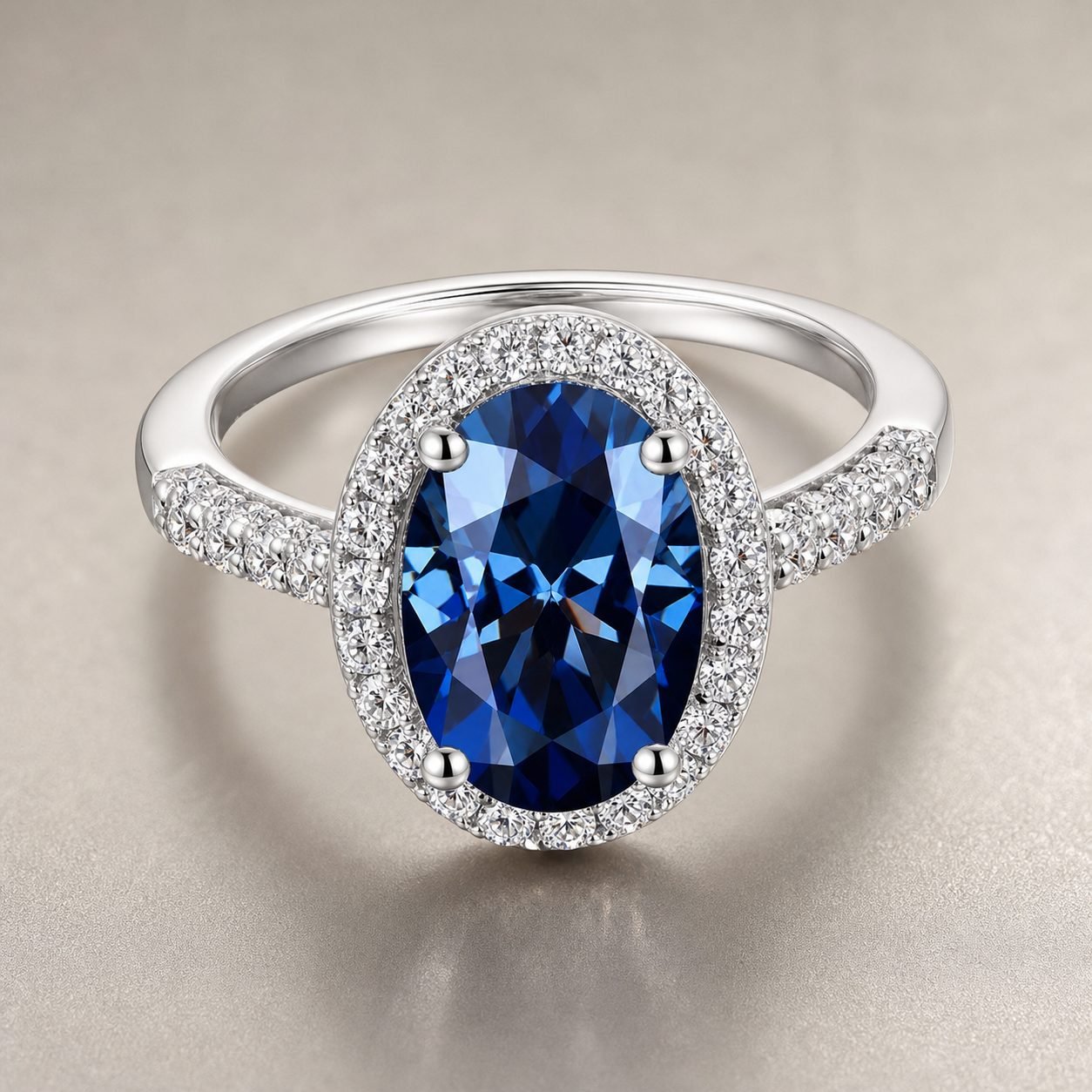 Wholesale Blue Oval Cut Moissanite Halo Engagement Ring 925 Sterling Silver Colored Stone Bridal Jewelry - P021 product image 1