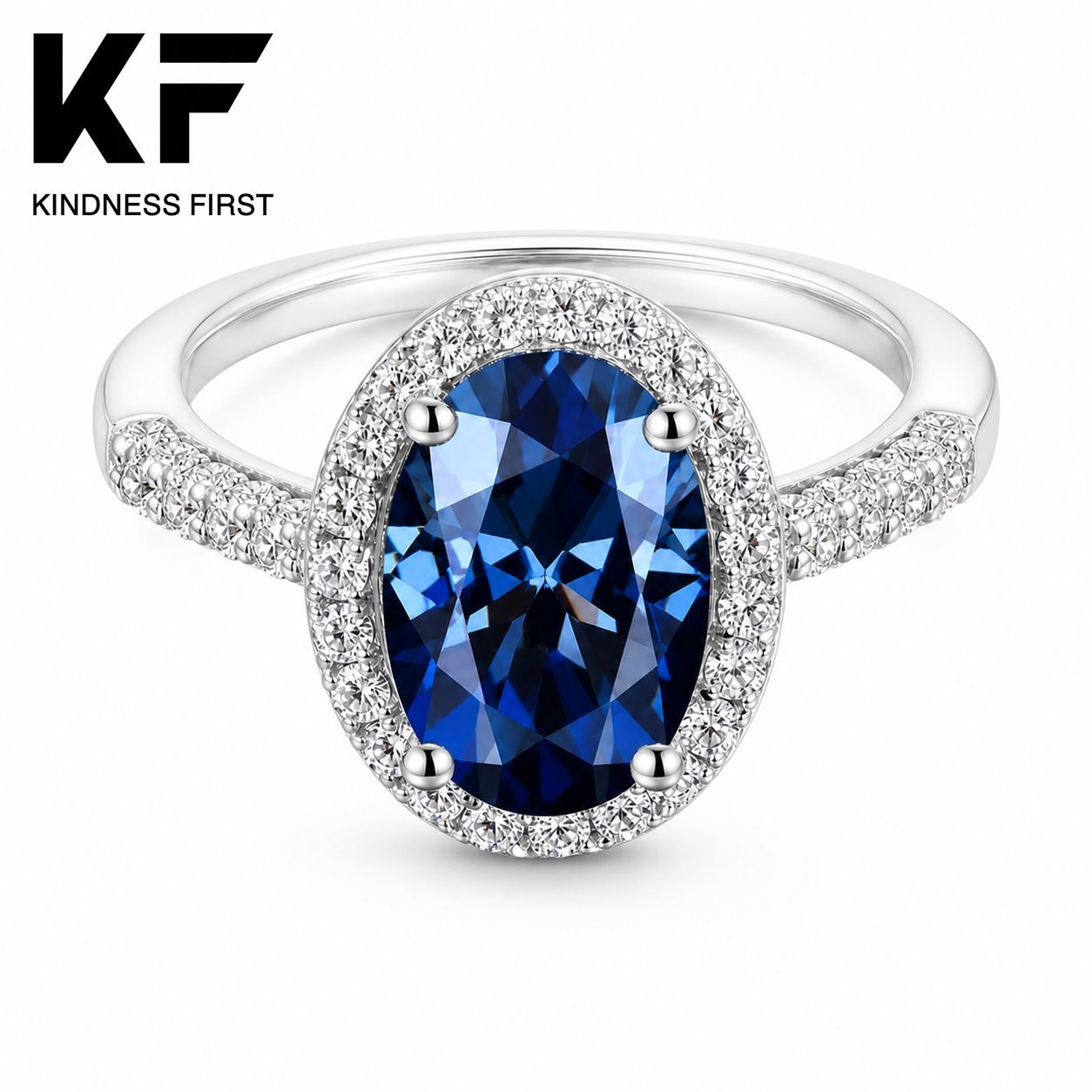 Wholesale Blue Oval Cut Moissanite Halo Engagement Ring 925 Sterling Silver Colored Stone Bridal Jewelry view 3