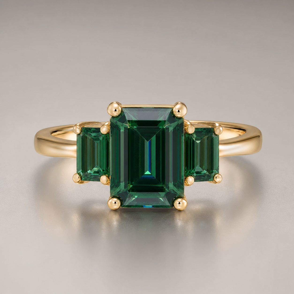 Wholesale Green Emerald Cut Three Stone Moissanite Ring Gold Tone 925 Sterling Silver Engagement Jewelry - P022 product image 1