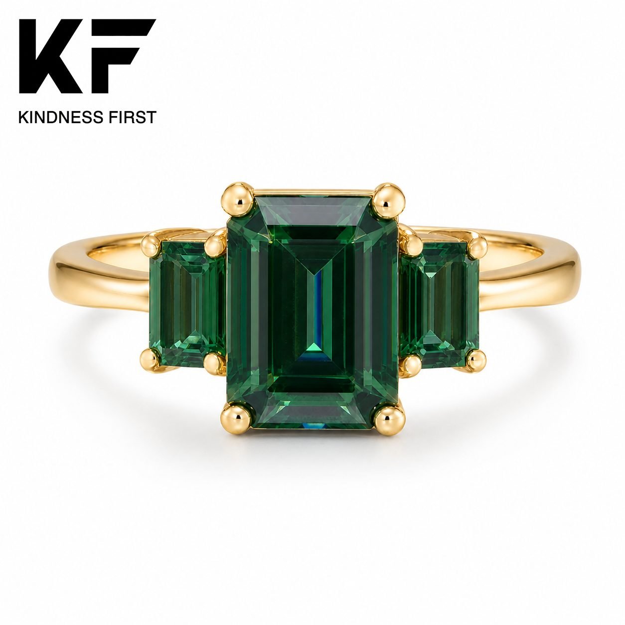 Wholesale Green Emerald Cut Three Stone Moissanite Ring Gold Tone 925 Sterling Silver Engagement Jewelry view 3