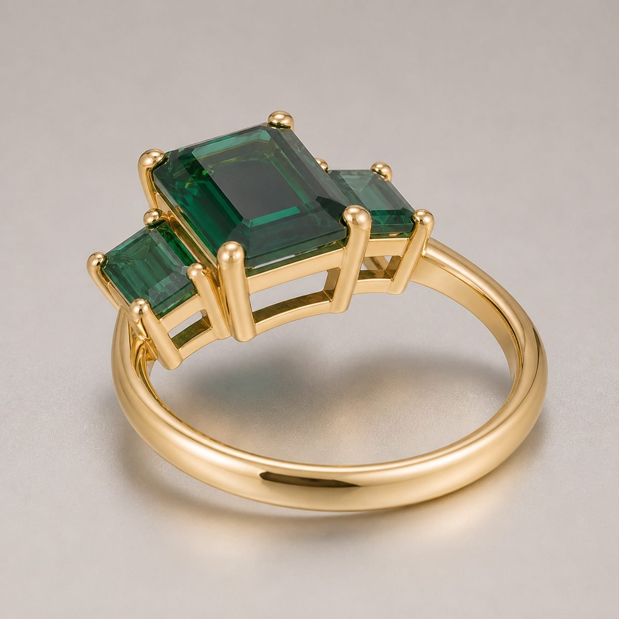 Wholesale Green Emerald Cut Three Stone Moissanite Ring Gold Tone 925 Sterling Silver Engagement Jewelry view 4