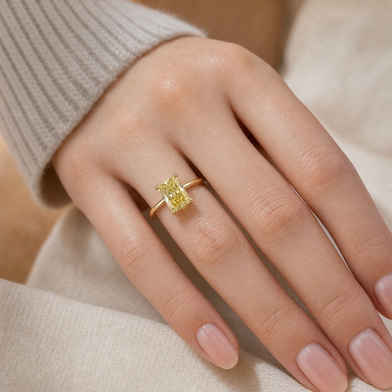 Wholesale Yellow Radiant Cut Moissanite Solitaire Ring Gold Tone 925 Sterling Silver Double Prong Jewelry view 2