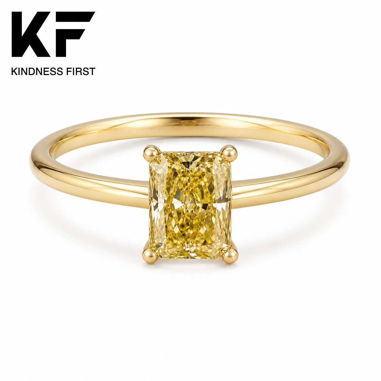 Wholesale Yellow Radiant Cut Moissanite Solitaire Ring Gold Tone 925 Sterling Silver Double Prong Jewelry view 3