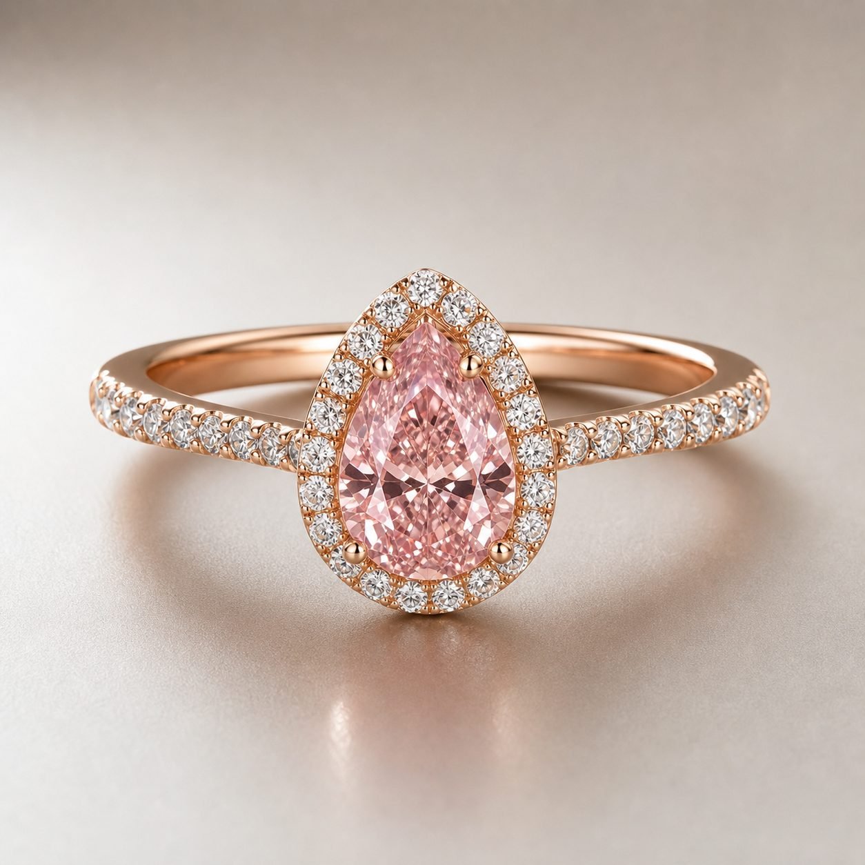 Wholesale Pink Pear Cut Halo Moissanite Engagement Ring Rose Gold Tone 925 Sterling Silver Bridal Jewelry - P024 product image 1