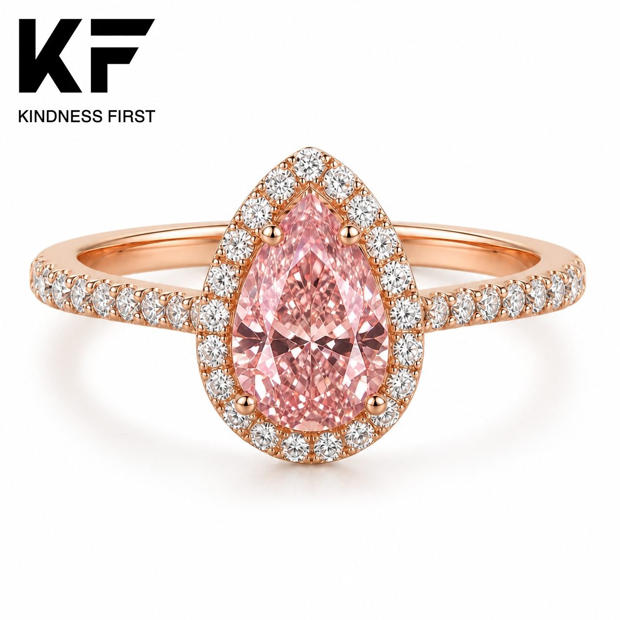 Wholesale Pink Pear Cut Halo Moissanite Engagement Ring Rose Gold Tone 925 Sterling Silver Bridal Jewelry view 3