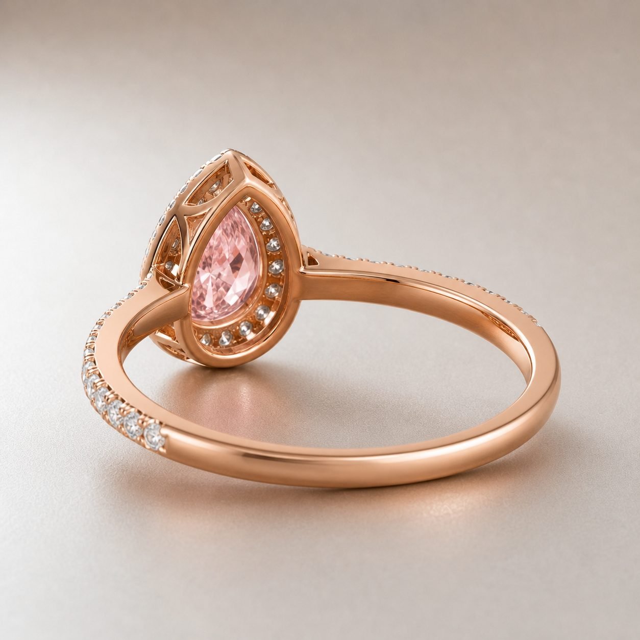 Wholesale Pink Pear Cut Halo Moissanite Engagement Ring Rose Gold Tone 925 Sterling Silver Bridal Jewelry view 4