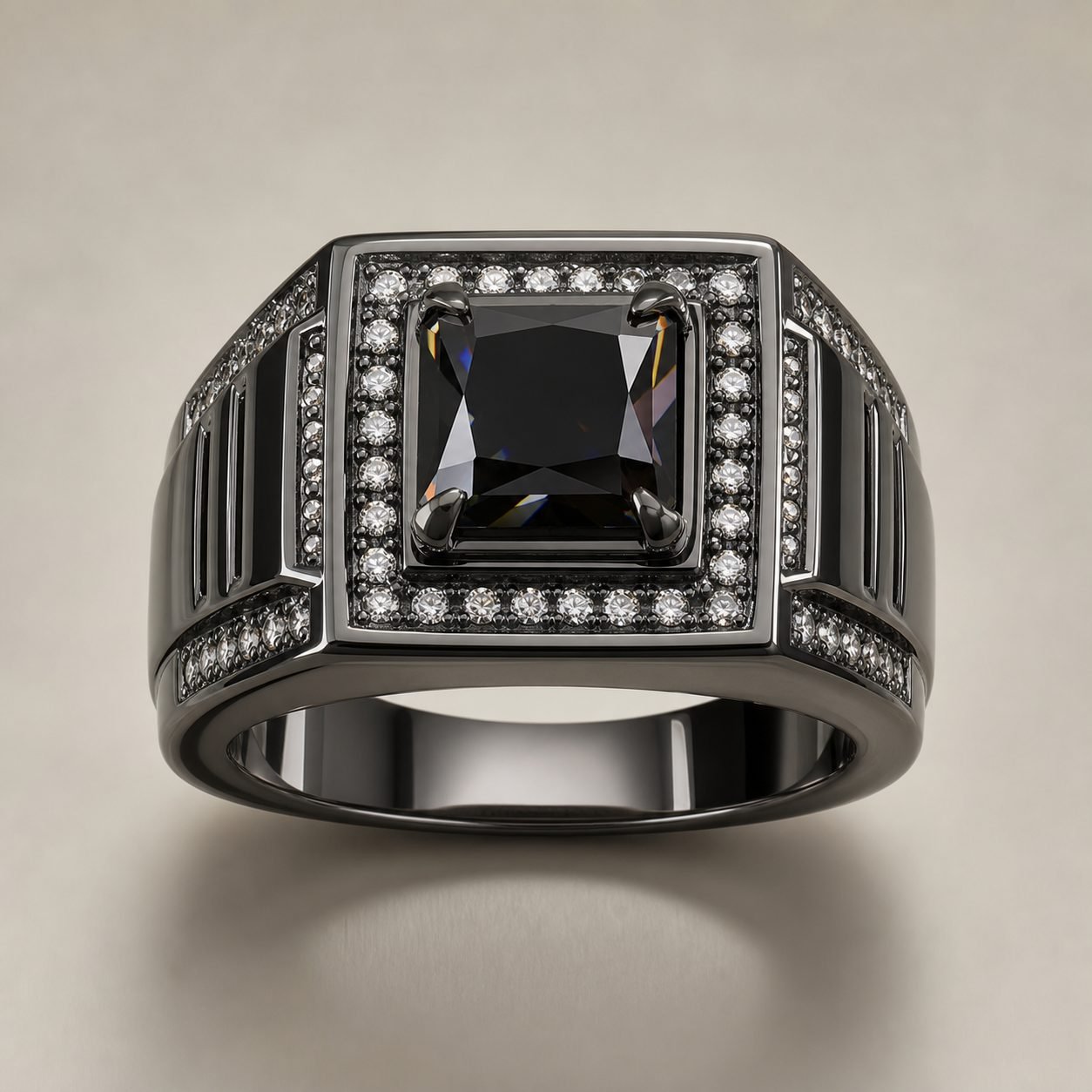 Wholesale Black Moissanite Square Signet Ring Black Rhodium 925 Sterling Silver Iced Out Mens Jewelry - P025 product image 1