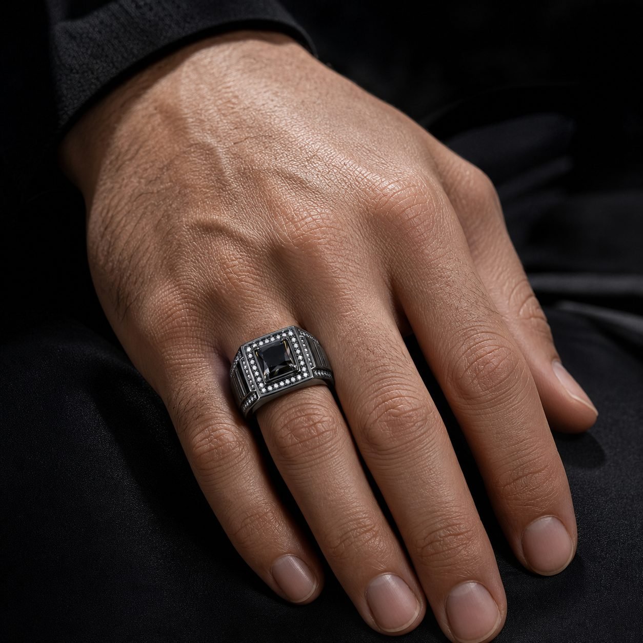 Wholesale Black Moissanite Square Signet Ring Black Rhodium 925 Sterling Silver Iced Out Mens Jewelry view 2