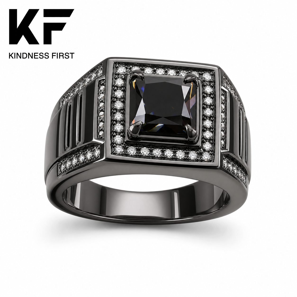 Wholesale Black Moissanite Square Signet Ring Black Rhodium 925 Sterling Silver Iced Out Mens Jewelry view 3