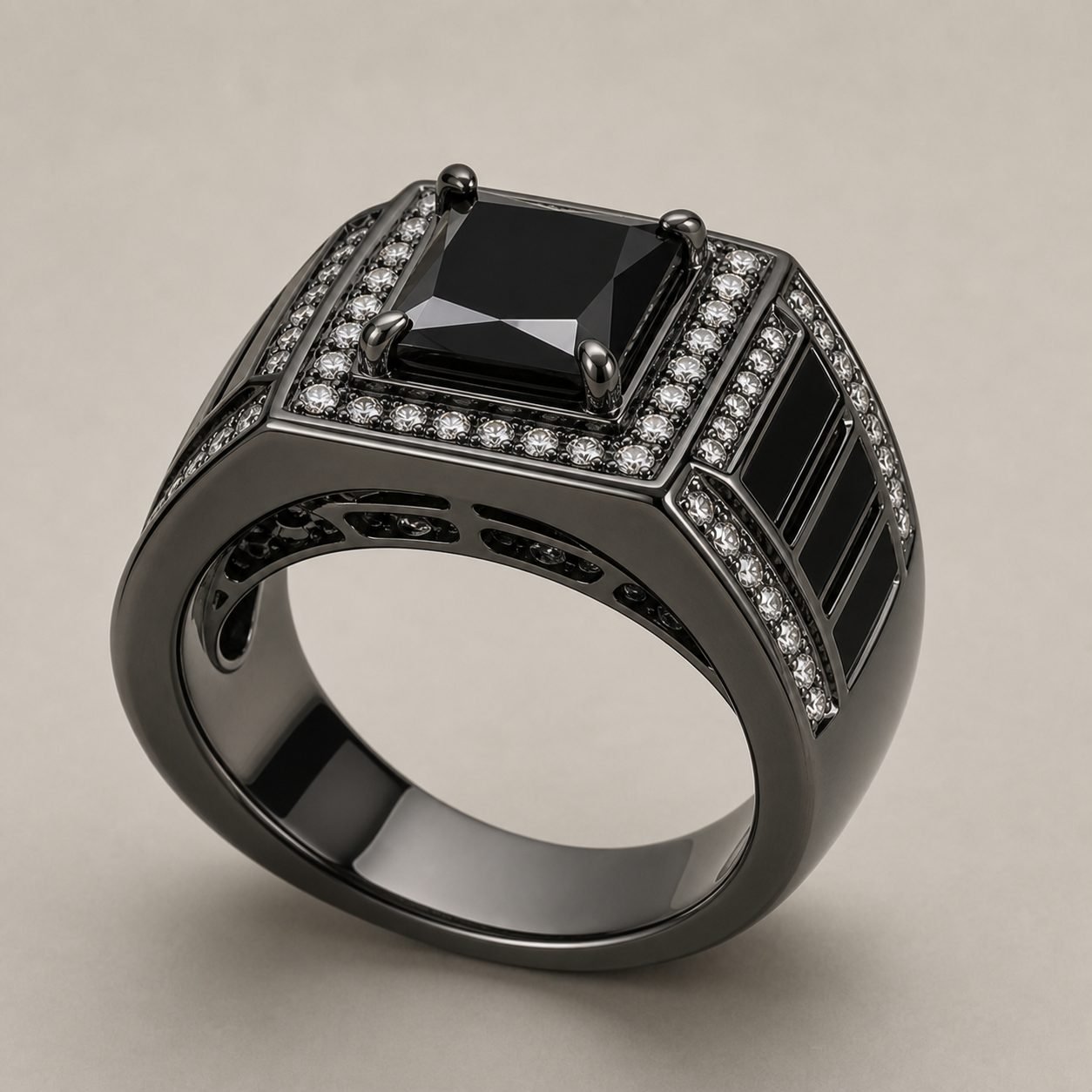 Wholesale Black Moissanite Square Signet Ring Black Rhodium 925 Sterling Silver Iced Out Mens Jewelry view 4