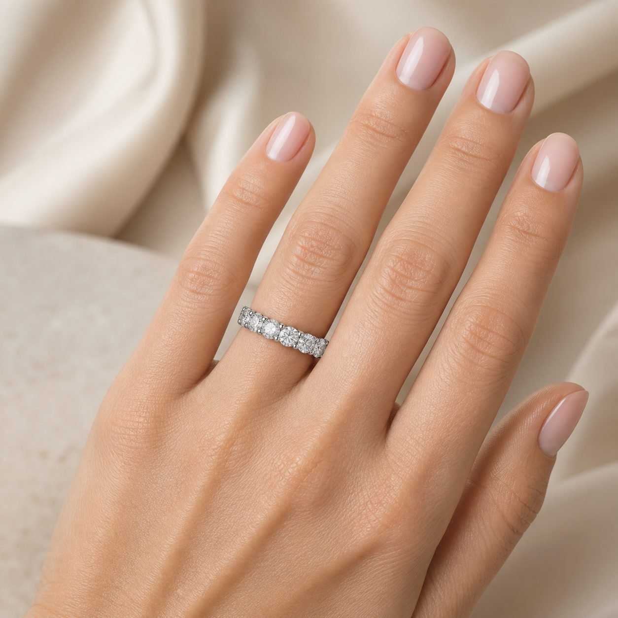 Wholesale Round Cut Moissanite Full Eternity Band 925 Sterling Silver Shared Prong Wedding Ring view 2