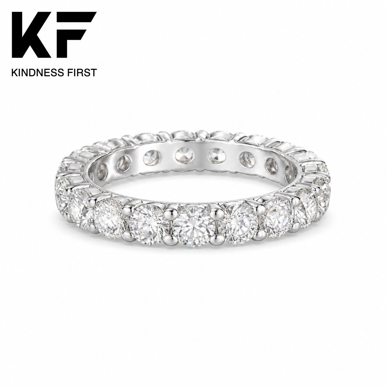 Wholesale Round Cut Moissanite Full Eternity Band 925 Sterling Silver Shared Prong Wedding Ring view 3