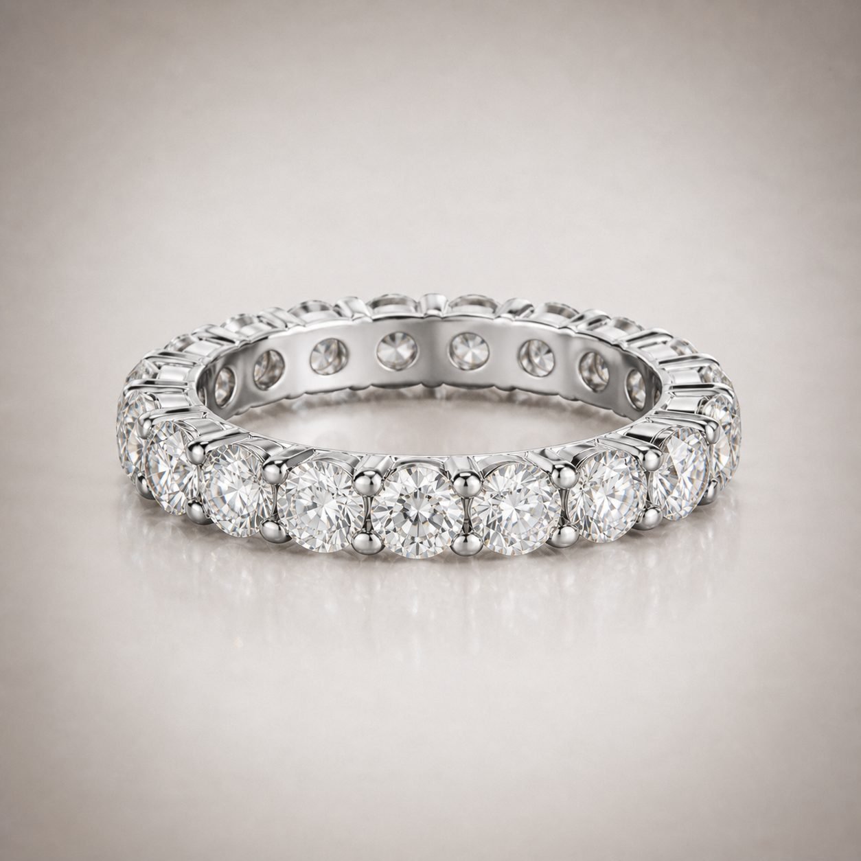 Wholesale Round Cut Moissanite Full Eternity Band 925 Sterling Silver Shared Prong Wedding Ring view 4