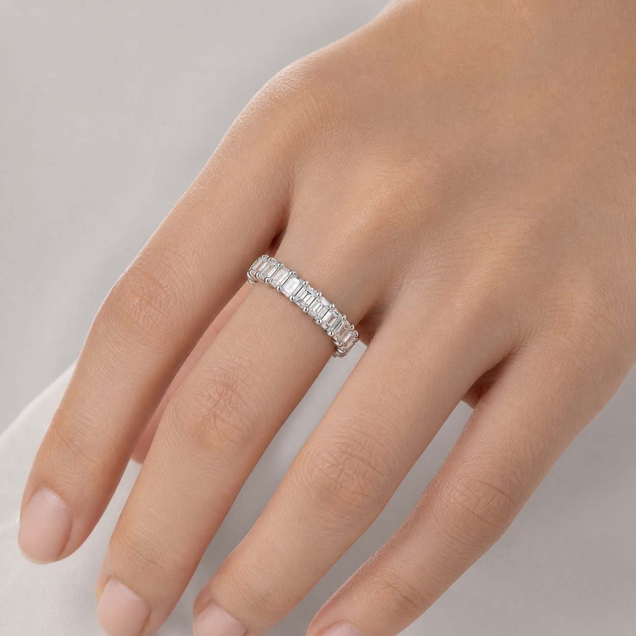 Wholesale Emerald Cut Moissanite Full Eternity Band 925 Sterling Silver Wedding Anniversary Ring view 2