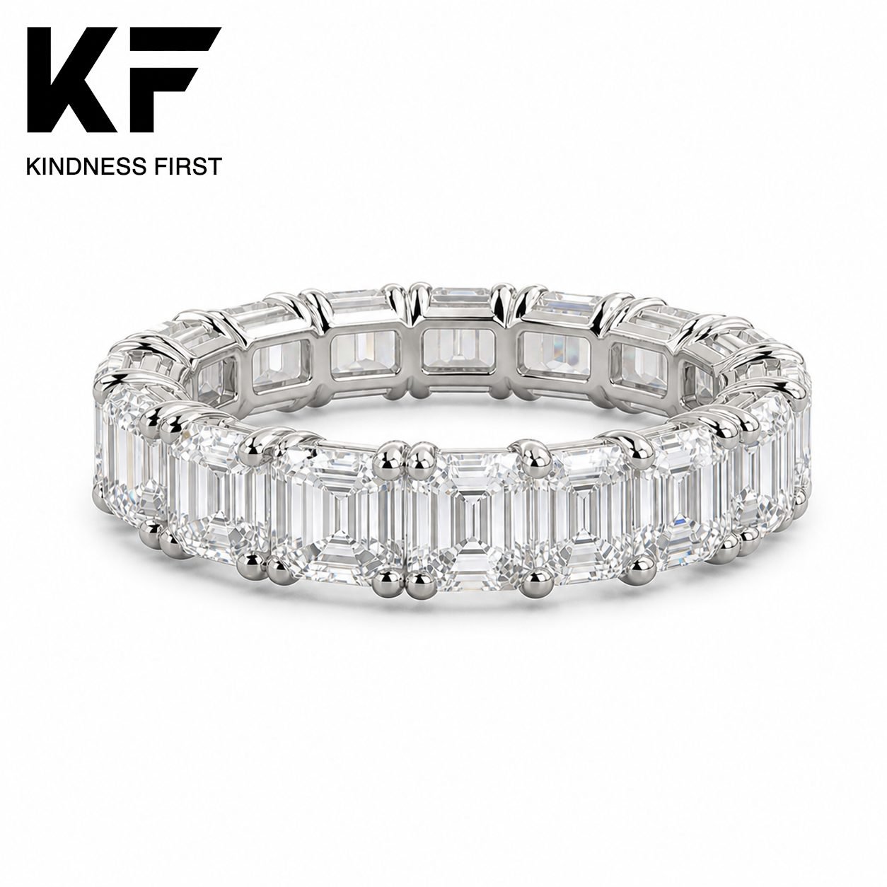 Wholesale Emerald Cut Moissanite Full Eternity Band 925 Sterling Silver Wedding Anniversary Ring view 3