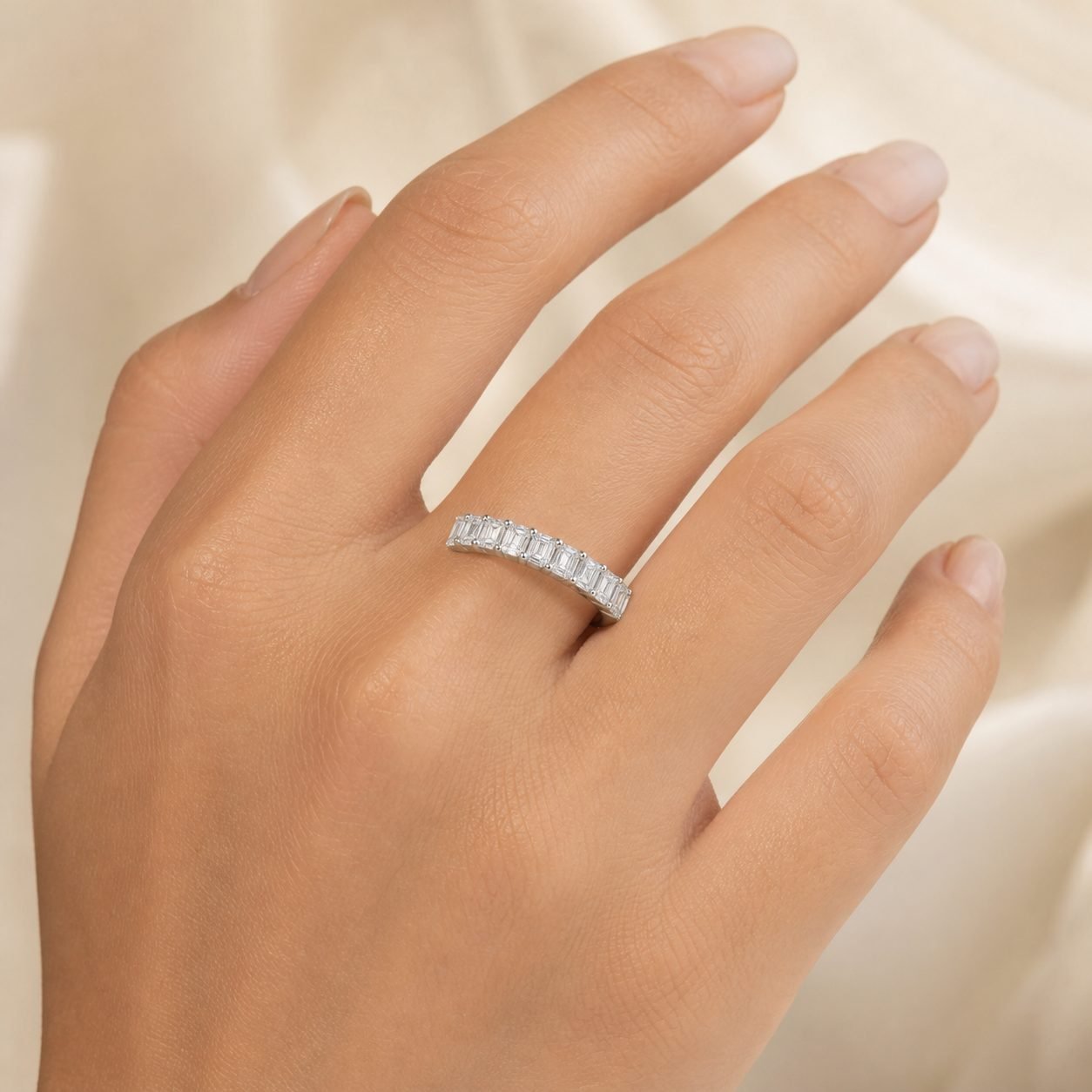 Wholesale Baguette Cut Moissanite Half Eternity Band 925 Sterling Silver Wedding Stacking Ring view 2