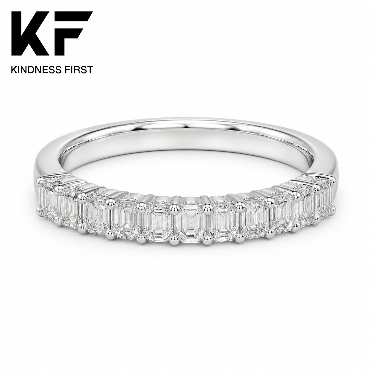 Wholesale Baguette Cut Moissanite Half Eternity Band 925 Sterling Silver Wedding Stacking Ring view 3