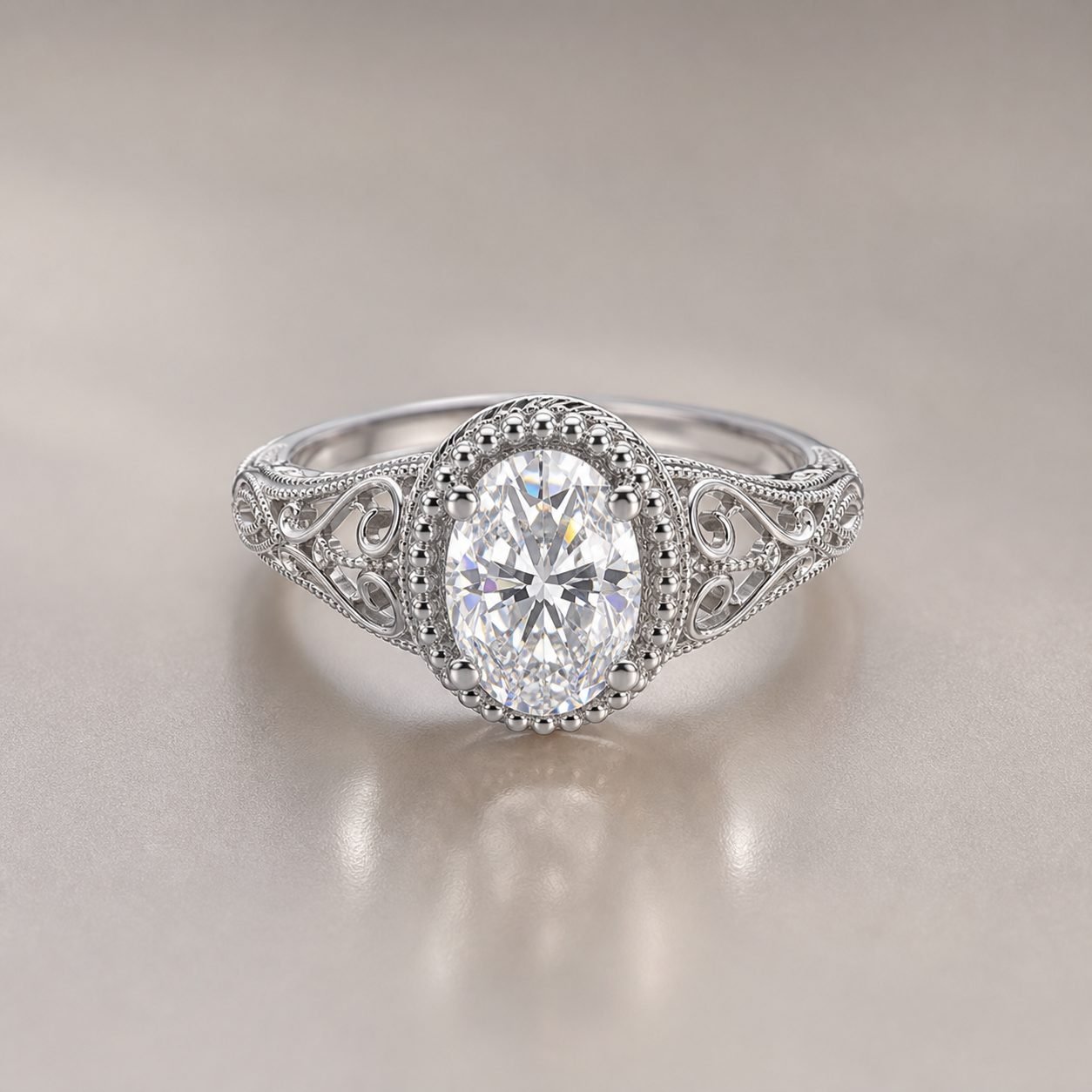 Wholesale Oval Cut Milgrain Moissanite Engagement Ring 925 Sterling Silver Vintage Floral Bridal Jewelry - P029 product image 1