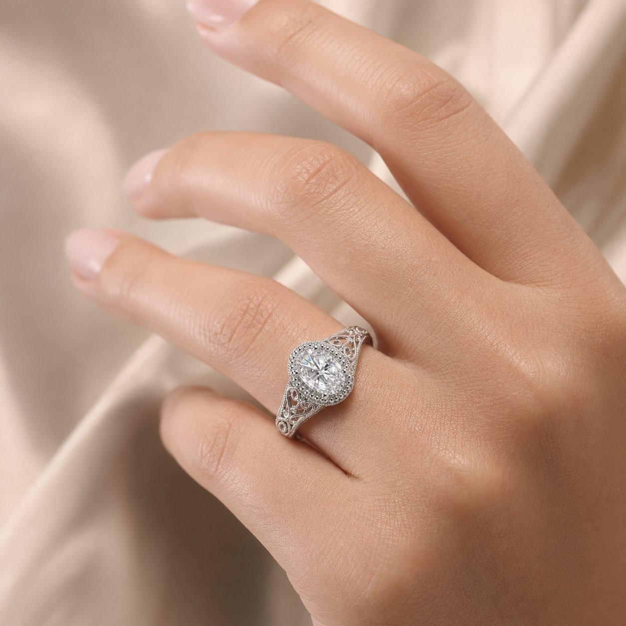 Wholesale Oval Cut Milgrain Moissanite Engagement Ring 925 Sterling Silver Vintage Floral Bridal Jewelry view 2