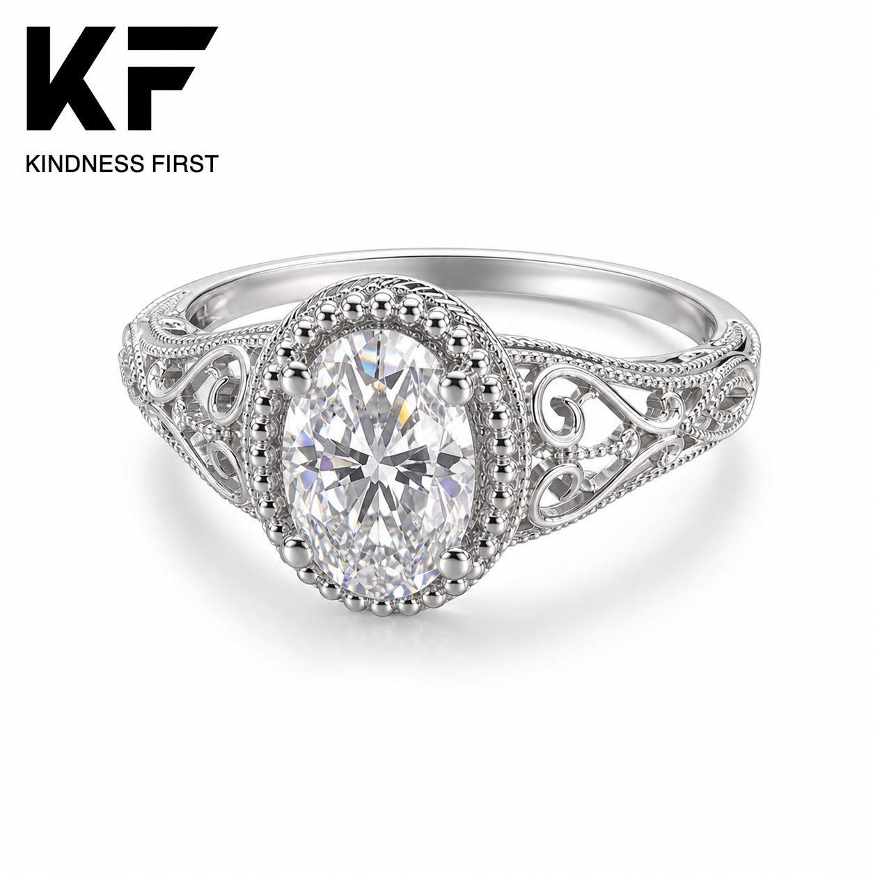 Wholesale Oval Cut Milgrain Moissanite Engagement Ring 925 Sterling Silver Vintage Floral Bridal Jewelry view 3