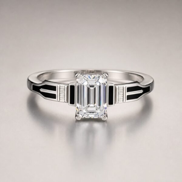 Wholesale Asscher Cut Moissanite Ring 925 Sterling Silver Black Enamel Art Deco Engagement Jewelry - P030 product image 1