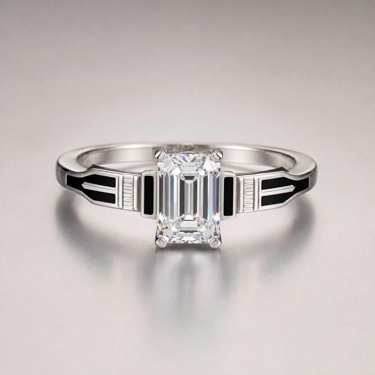 Wholesale Asscher Cut Moissanite Ring 925 Sterling Silver Black Enamel Art Deco Engagement Jewelry - P030 product image 1