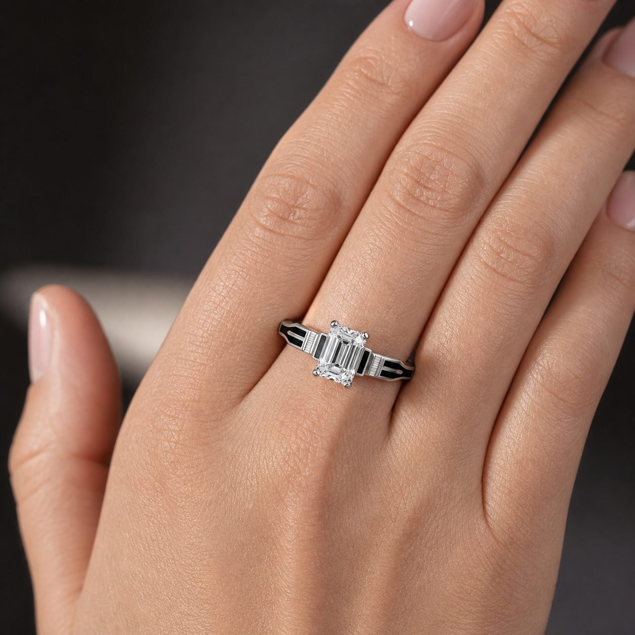 Wholesale Asscher Cut Moissanite Ring 925 Sterling Silver Black Enamel Art Deco Engagement Jewelry view 2