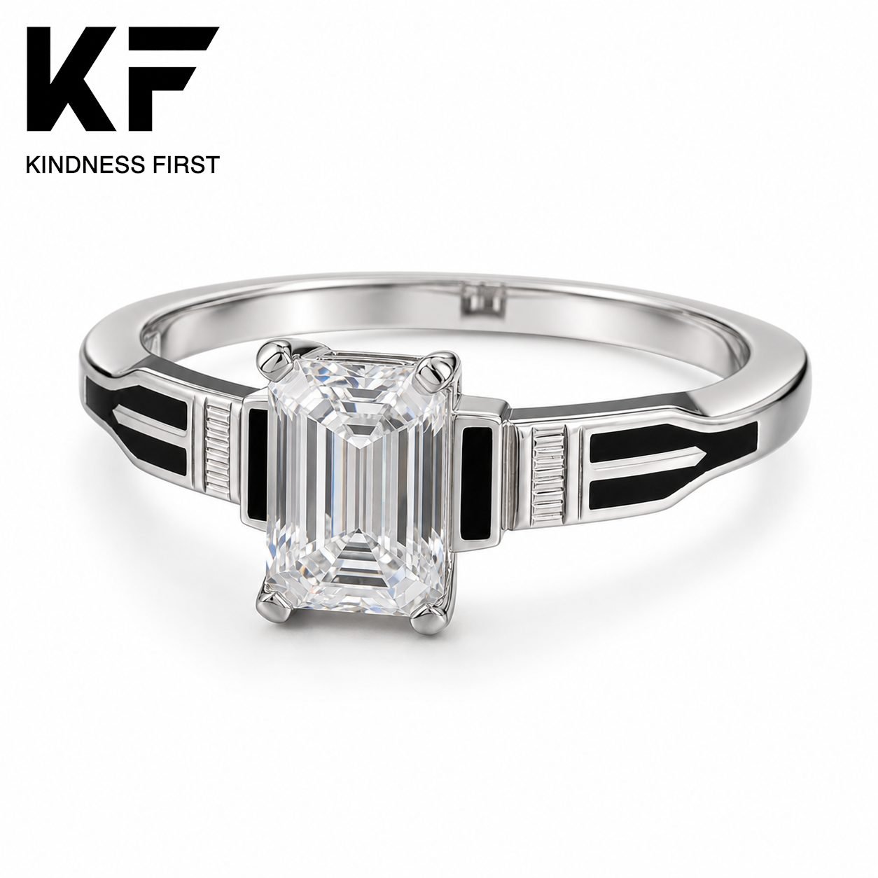 Wholesale Asscher Cut Moissanite Ring 925 Sterling Silver Black Enamel Art Deco Engagement Jewelry view 3