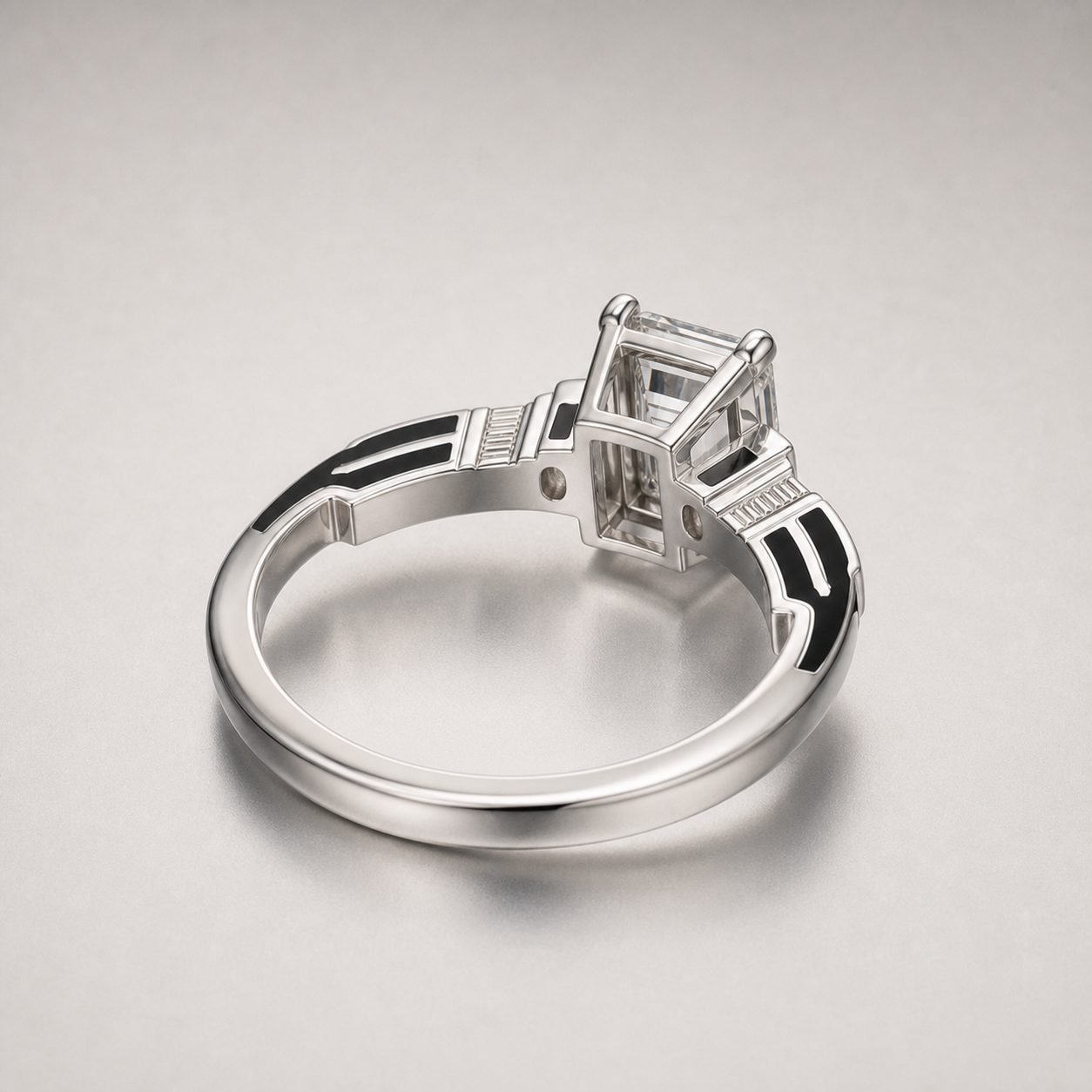 Wholesale Asscher Cut Moissanite Ring 925 Sterling Silver Black Enamel Art Deco Engagement Jewelry view 4