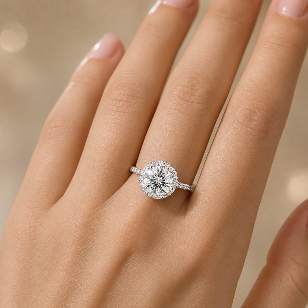 Wholesale 3CT Round Cut Halo Moissanite Engagement Ring 925 Sterling Silver Fine Bridal Jewelry view 2
