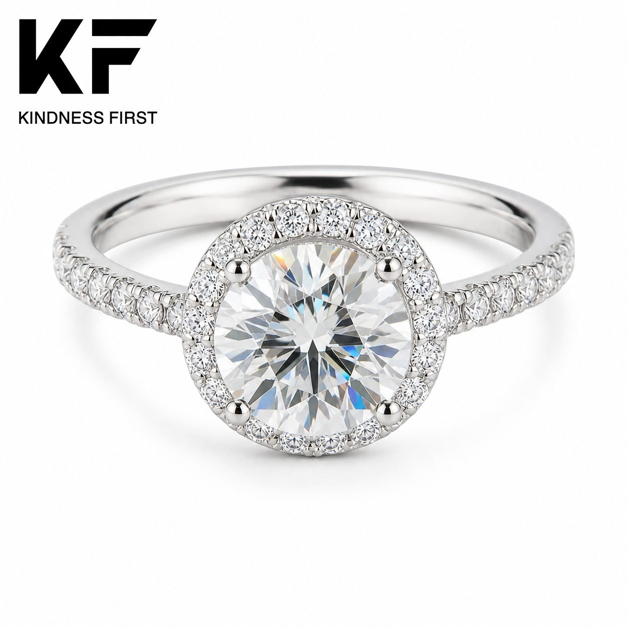 Wholesale 3CT Round Cut Halo Moissanite Engagement Ring 925 Sterling Silver Fine Bridal Jewelry view 3