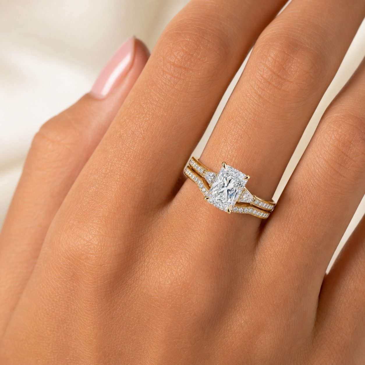 Wholesale 2CT Radiant Cut Cathedral Moissanite Solitaire Ring Gold Tone 925 Sterling Silver Bridal Jewelry view 2
