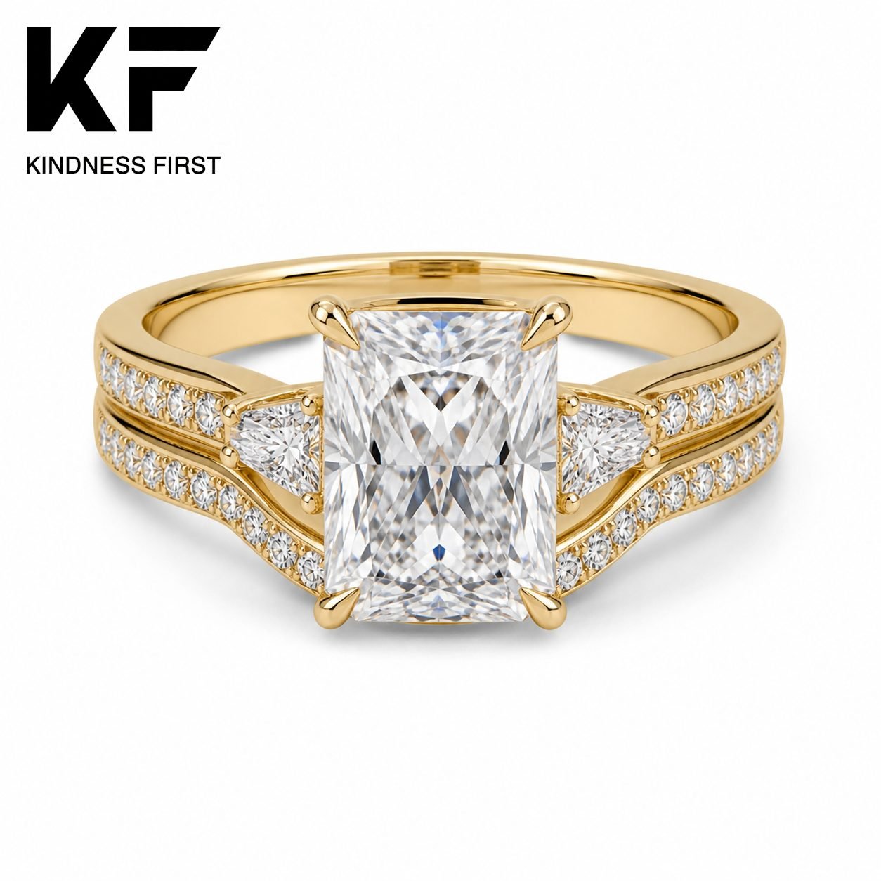 Wholesale 2CT Radiant Cut Cathedral Moissanite Solitaire Ring Gold Tone 925 Sterling Silver Bridal Jewelry view 3