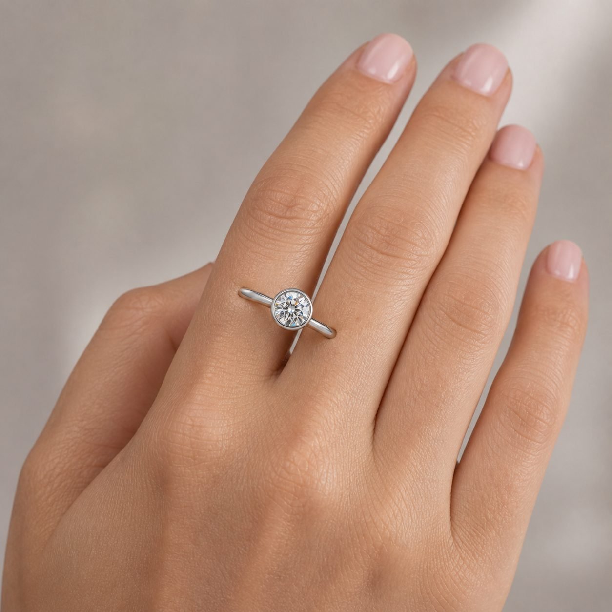 Wholesale 1CT Round Cut Bezel Moissanite Ring 925 Sterling Silver Low Profile Everyday Jewelry view 2