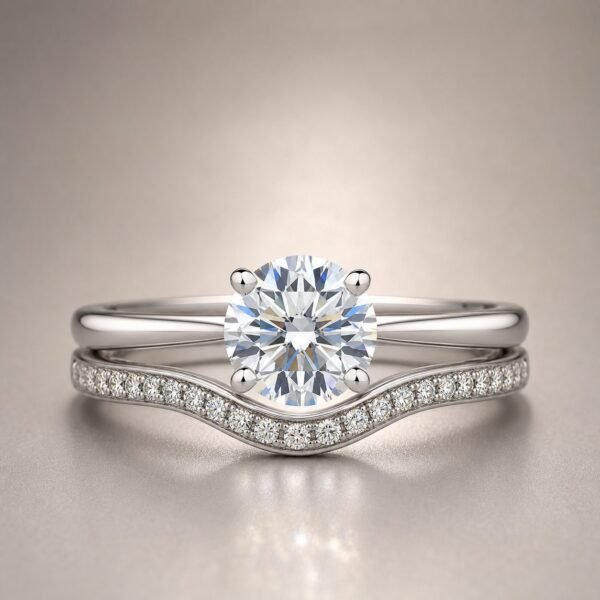 Wholesale Round Cut Moissanite Bridal Ring Set 925 Sterling Silver Solitaire and Curved Pave Wedding Band - P036 product image 1