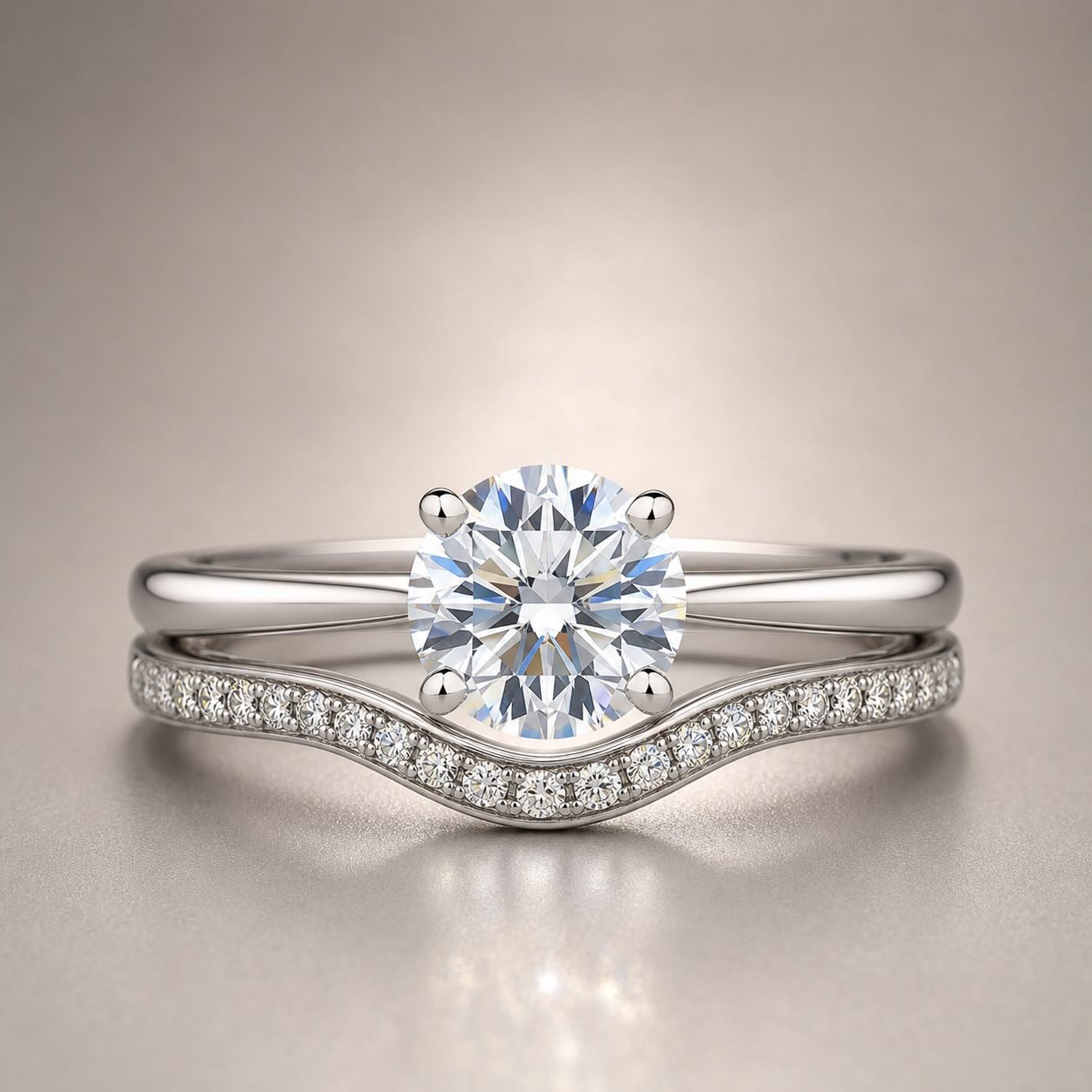 Wholesale Round Cut Moissanite Bridal Ring Set 925 Sterling Silver Solitaire and Curved Pave Wedding Band - P036 product image 1