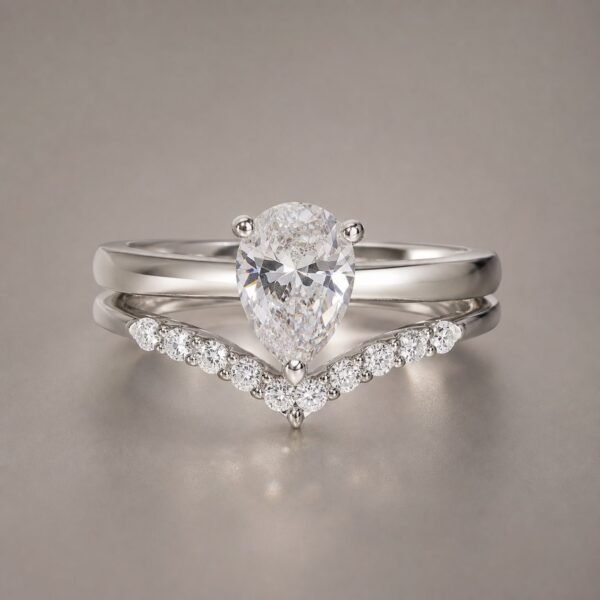 Wholesale Pear Cut Moissanite Bridal Ring Set 925 Sterling Silver Engagement Ring and V Shaped Wedding Band - P037 product image 1