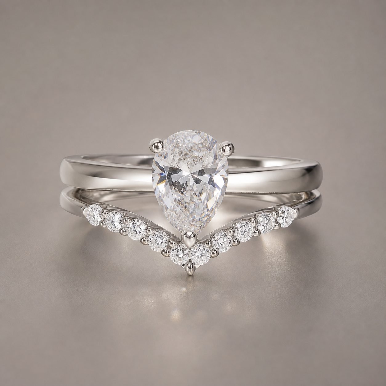 Wholesale Pear Cut Moissanite Bridal Ring Set 925 Sterling Silver Engagement Ring and V Shaped Wedding Band - P037 product image 1