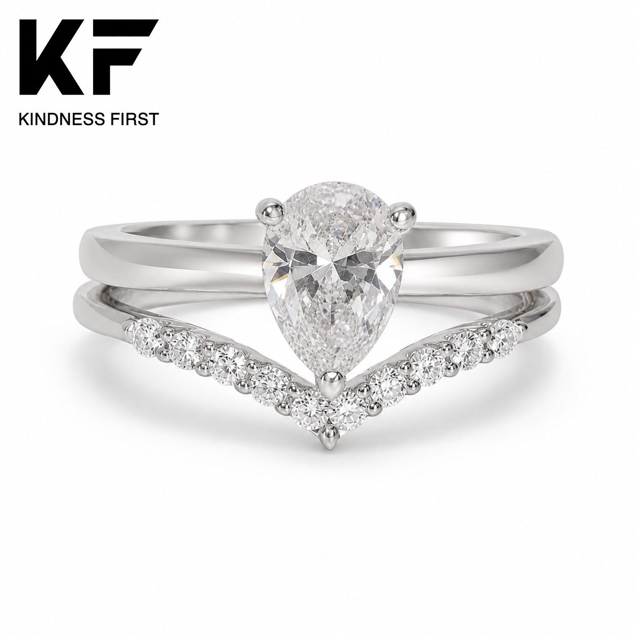 Wholesale Pear Cut Moissanite Bridal Ring Set 925 Sterling Silver Engagement Ring and V Shaped Wedding Band view 3