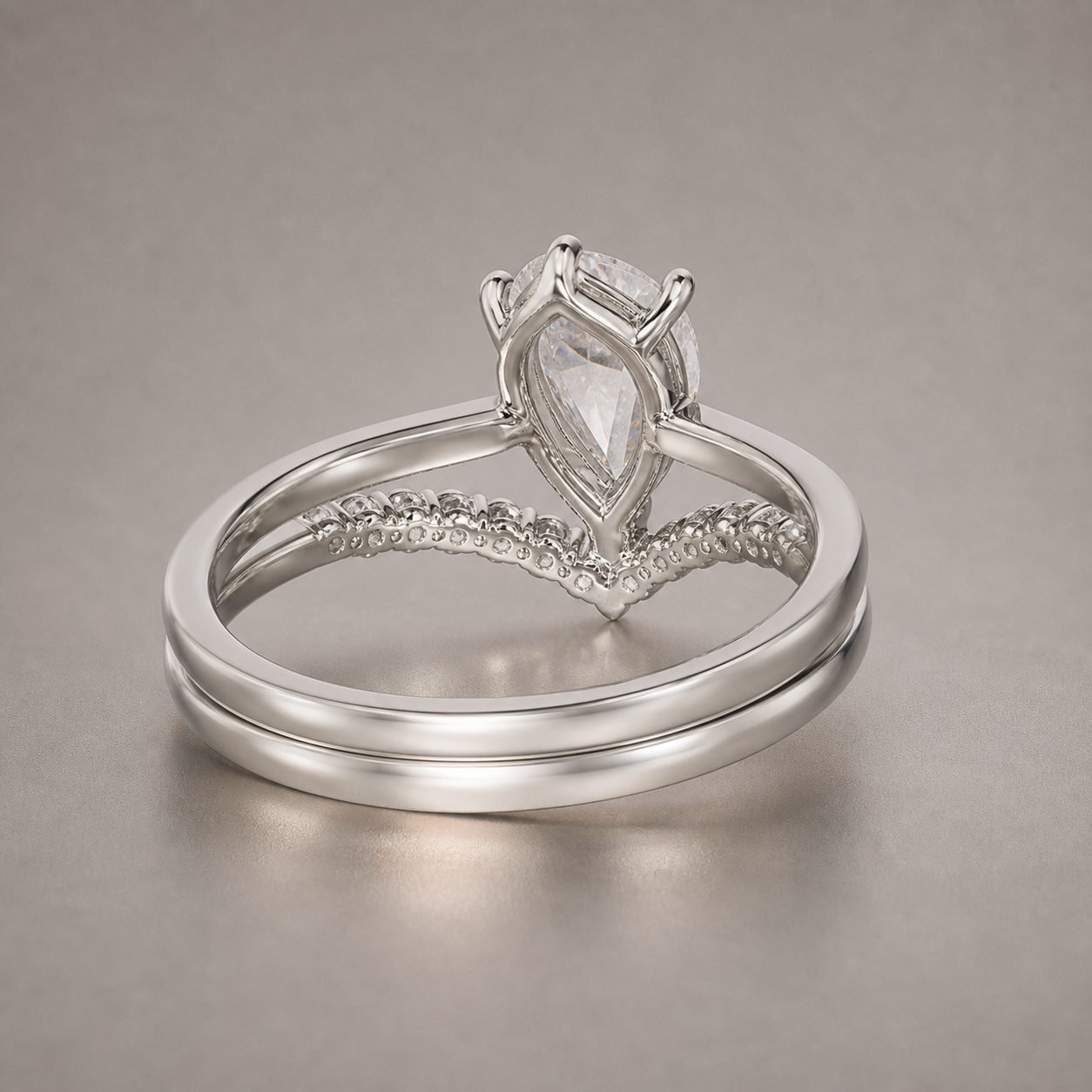 Wholesale Pear Cut Moissanite Bridal Ring Set 925 Sterling Silver Engagement Ring and V Shaped Wedding Band view 4