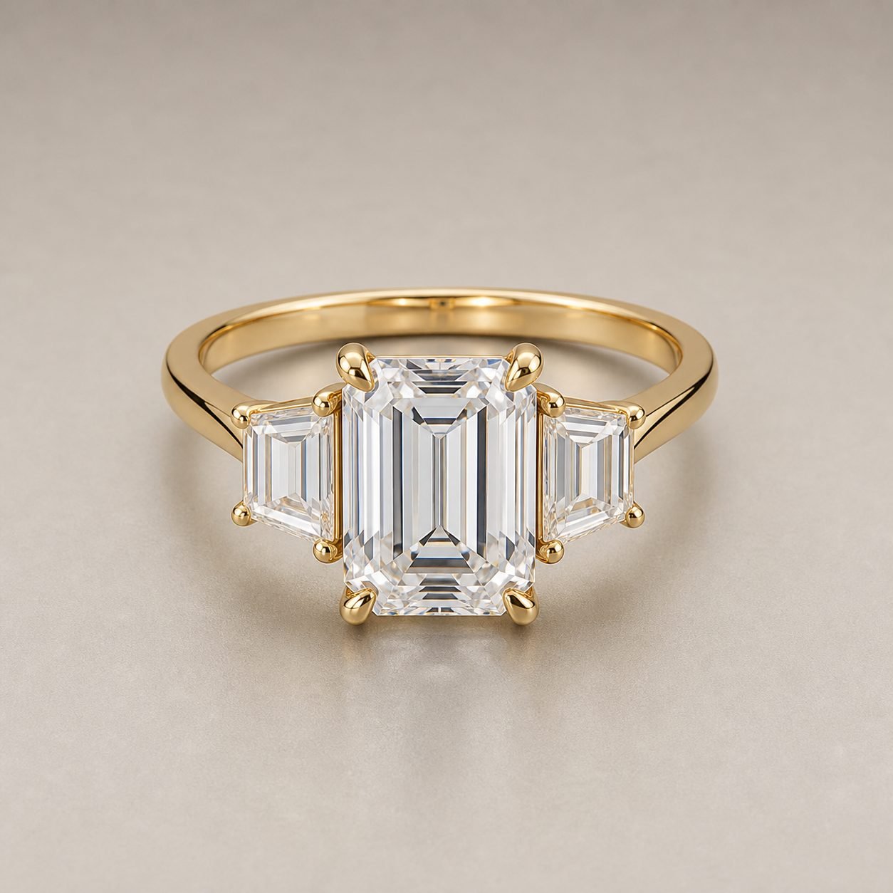 Wholesale Emerald Cut Three Stone Moissanite Ring Gold Tone 925 Sterling Silver Baguette Side Stone Jewelry - P039 product image 1