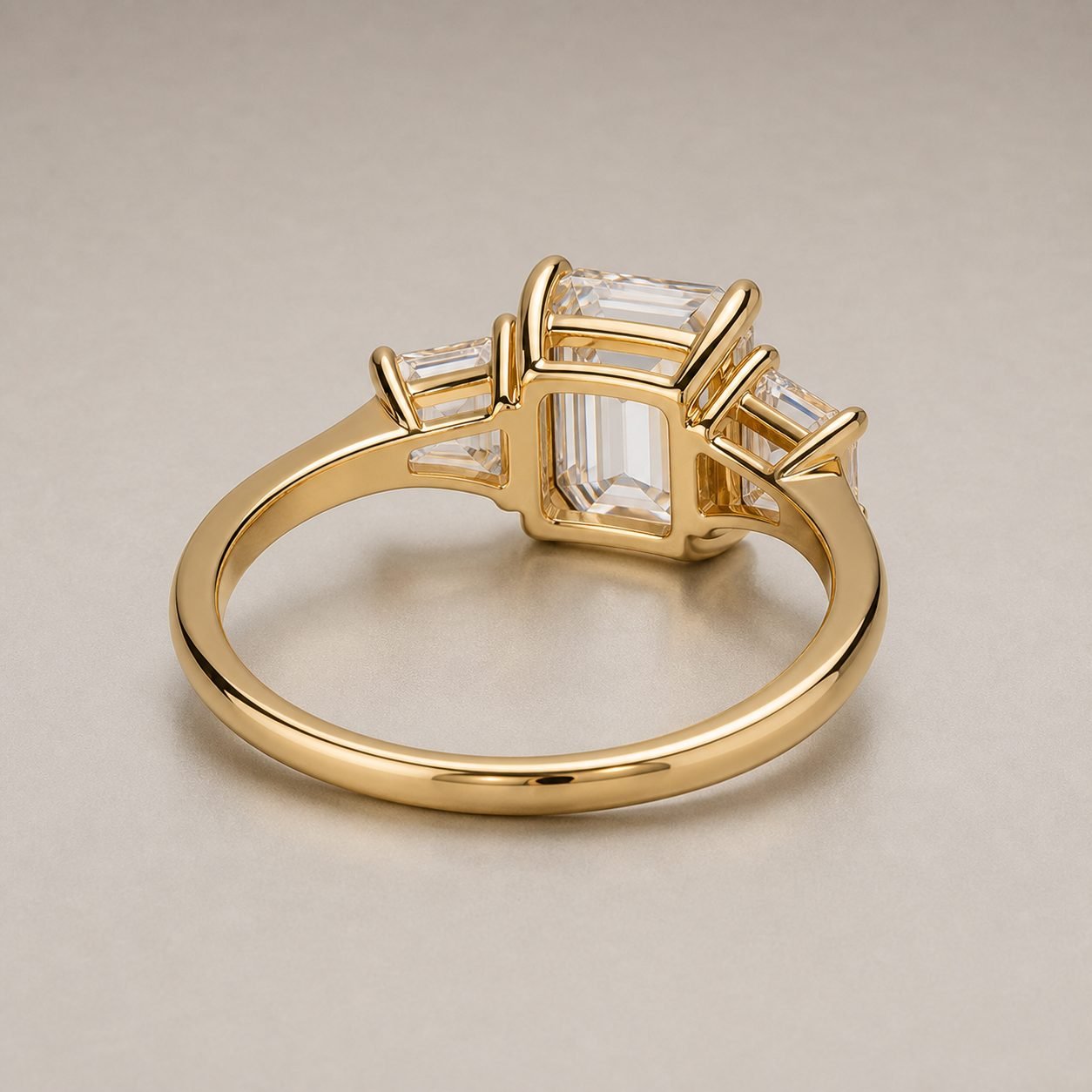 Wholesale Emerald Cut Three Stone Moissanite Ring Gold Tone 925 Sterling Silver Baguette Side Stone Jewelry view 4