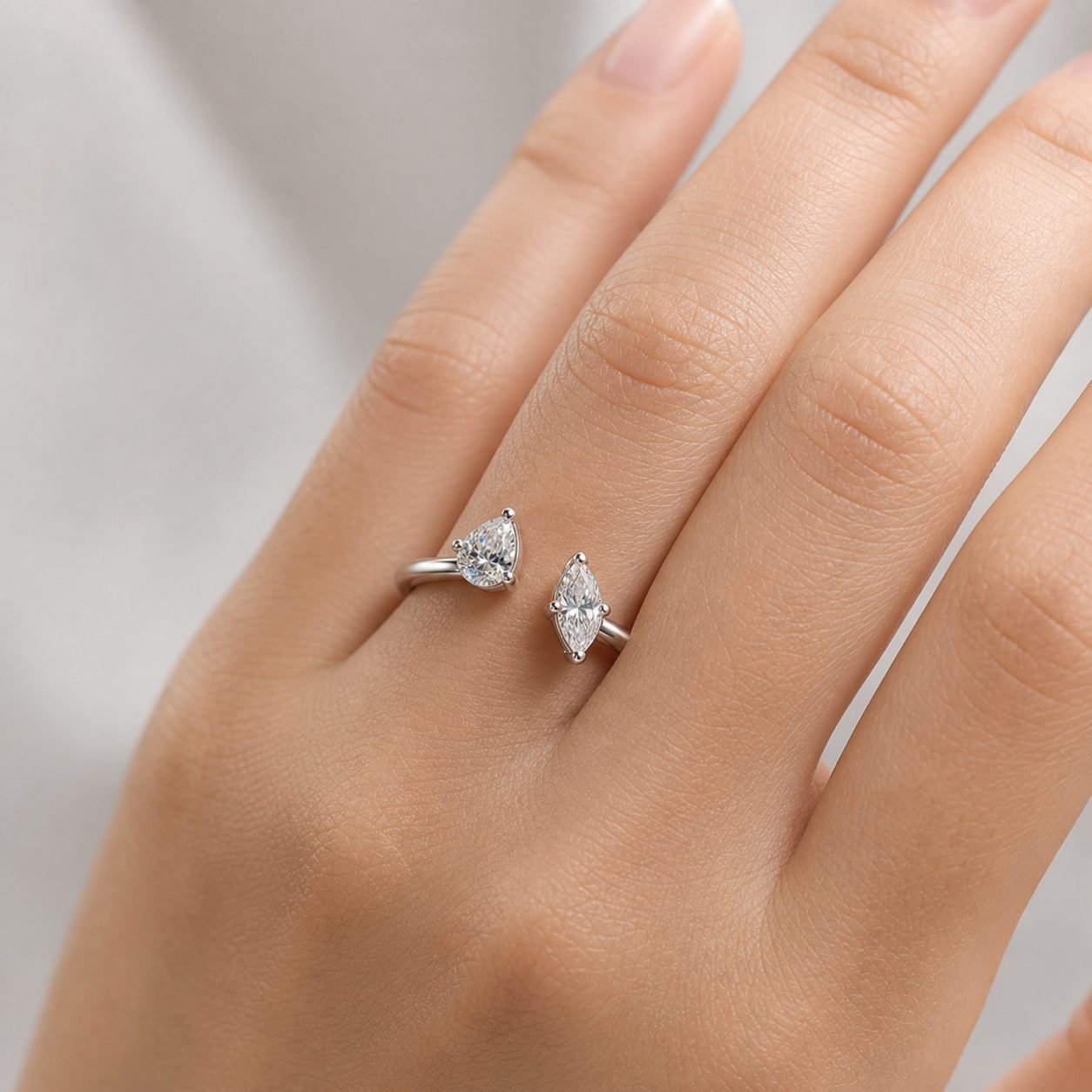 Wholesale Pear and Marquise Cut Moissanite Wrap Ring 925 Sterling Silver Open Band Modern Jewelry view 2
