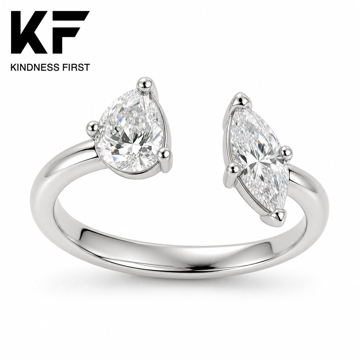 Wholesale Pear and Marquise Cut Moissanite Wrap Ring 925 Sterling Silver Open Band Modern Jewelry view 3