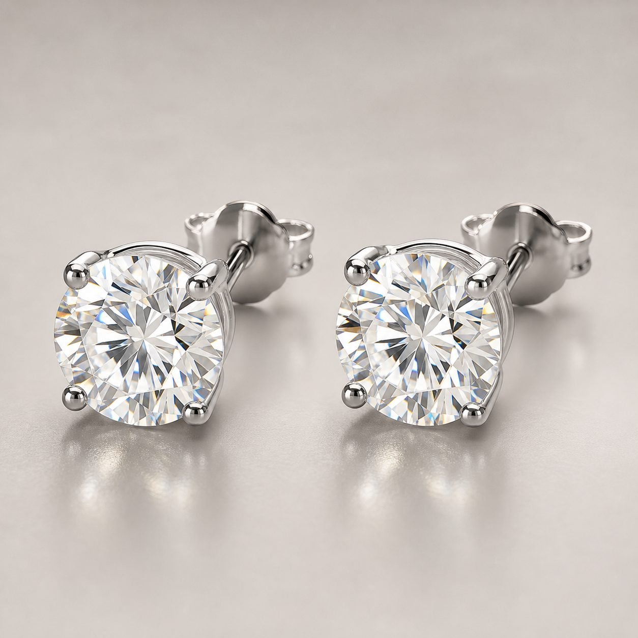 Wholesale Round Cut Four Prong Moissanite Stud Earrings 925 Sterling Silver Classic Women Jewelry - P041 product image 1