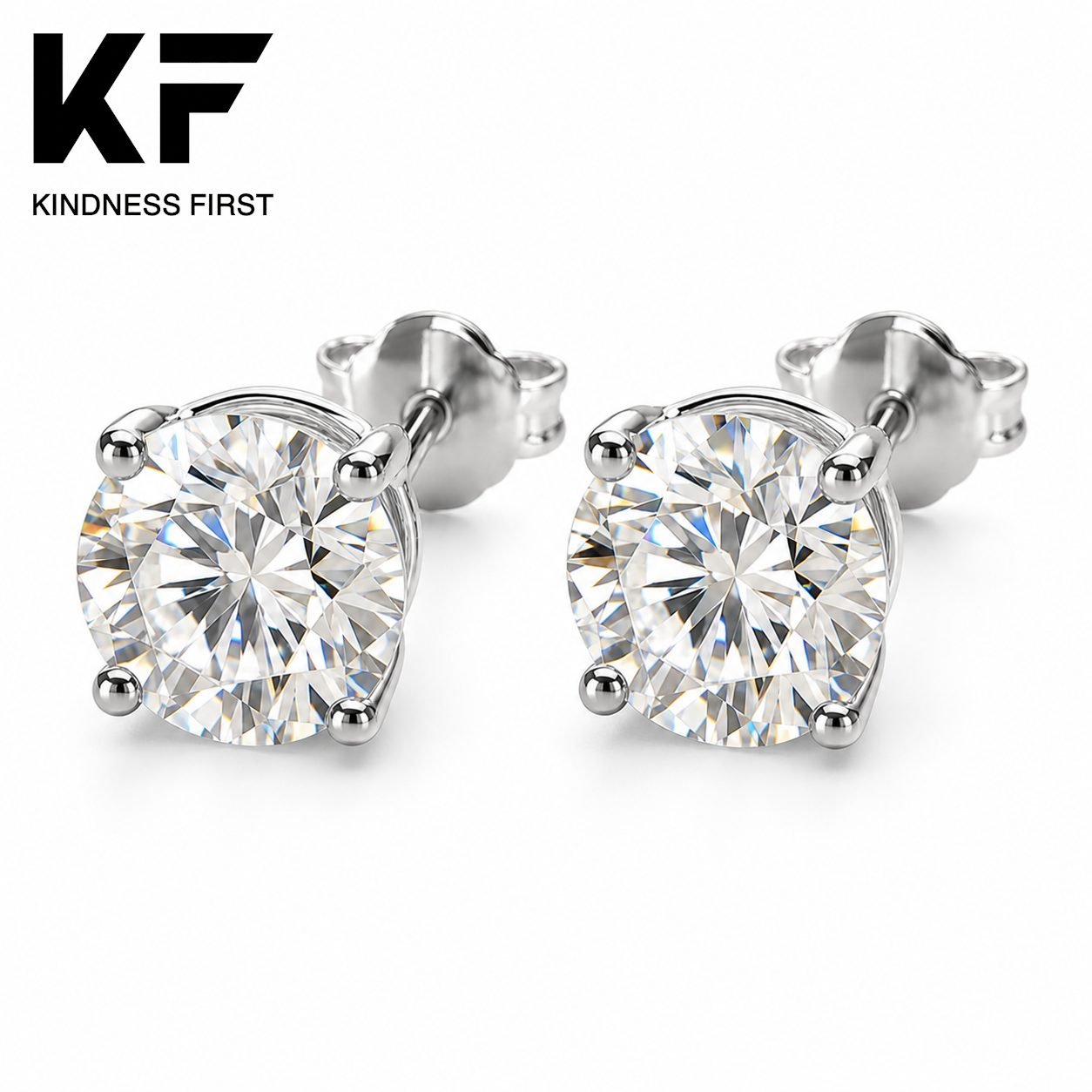 Wholesale Round Cut Four Prong Moissanite Stud Earrings 925 Sterling Silver Classic Women Jewelry view 3
